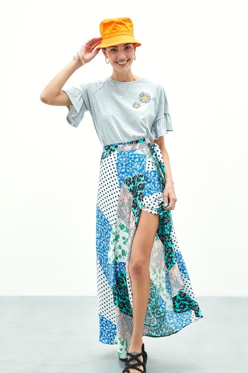  BASKILI MAXI BOY KLOŞ ETEK