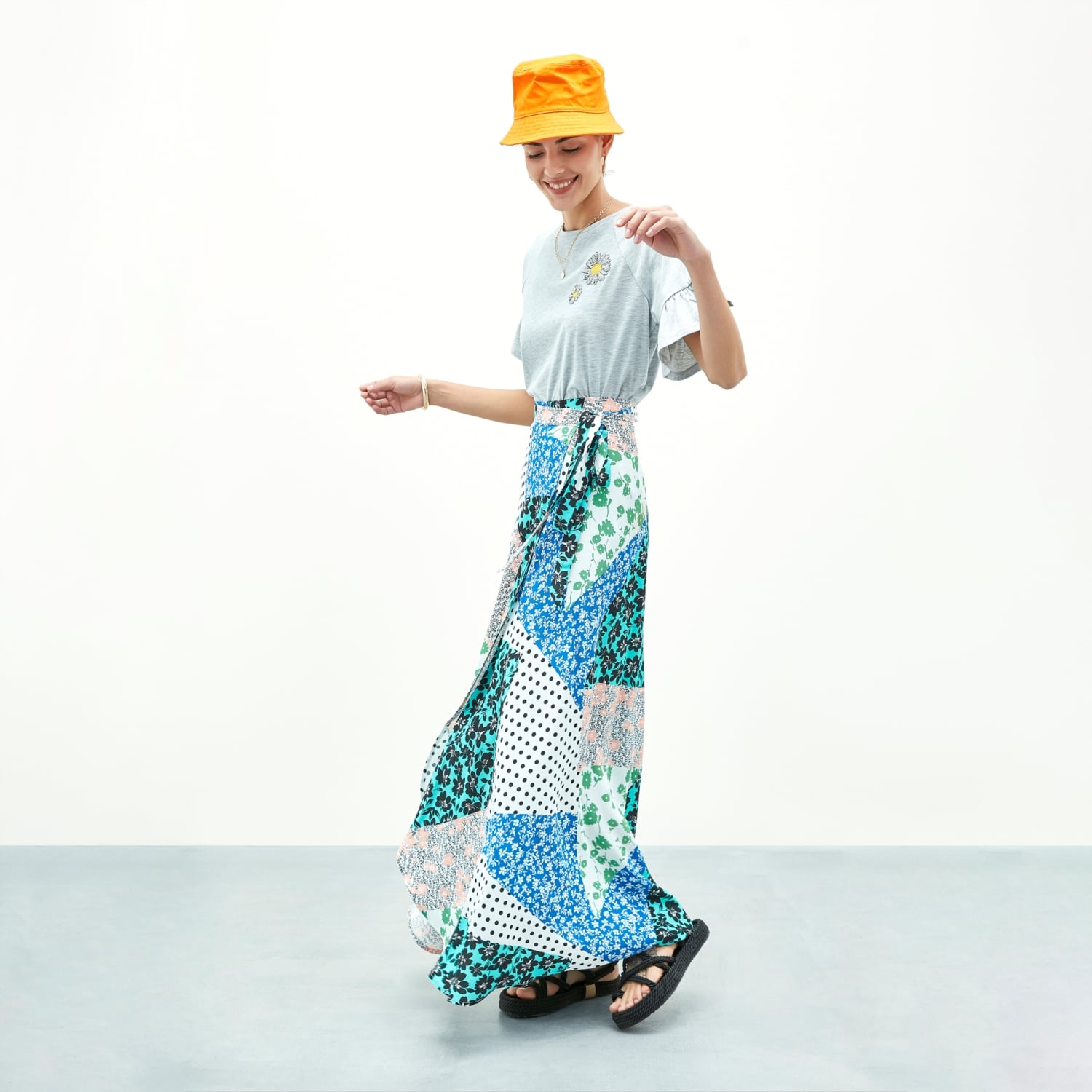 BASKILI MAXI BOY KLOŞ ETEK