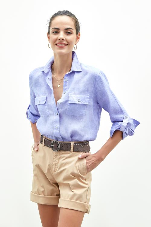  CEP DETAYLI REGULAR KETEN GÖMLEK