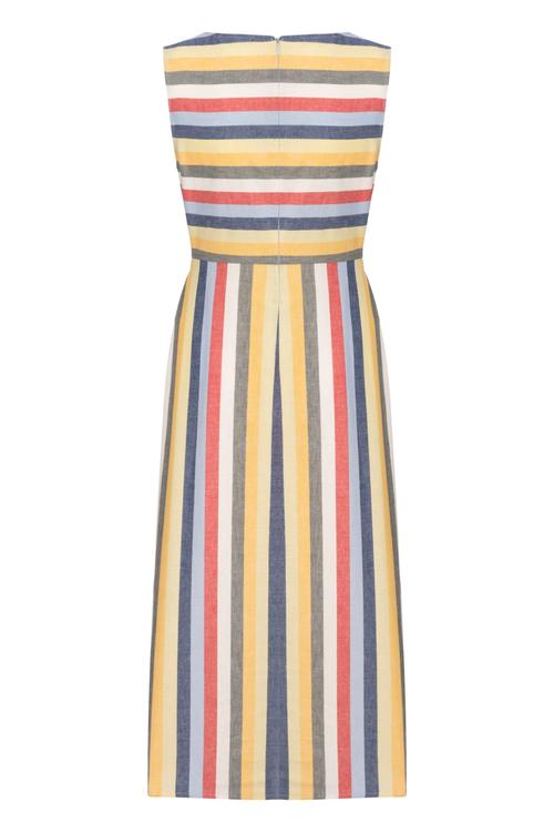  PAMUK KETEN ÇİZGİLİ MİDİ ELBİSE