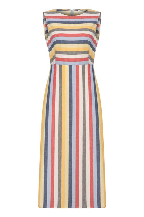  PAMUK KETEN ÇİZGİLİ MİDİ ELBİSE