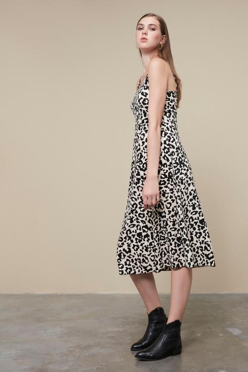  LEOPAR DESENLİ MİDİ ELBİSE