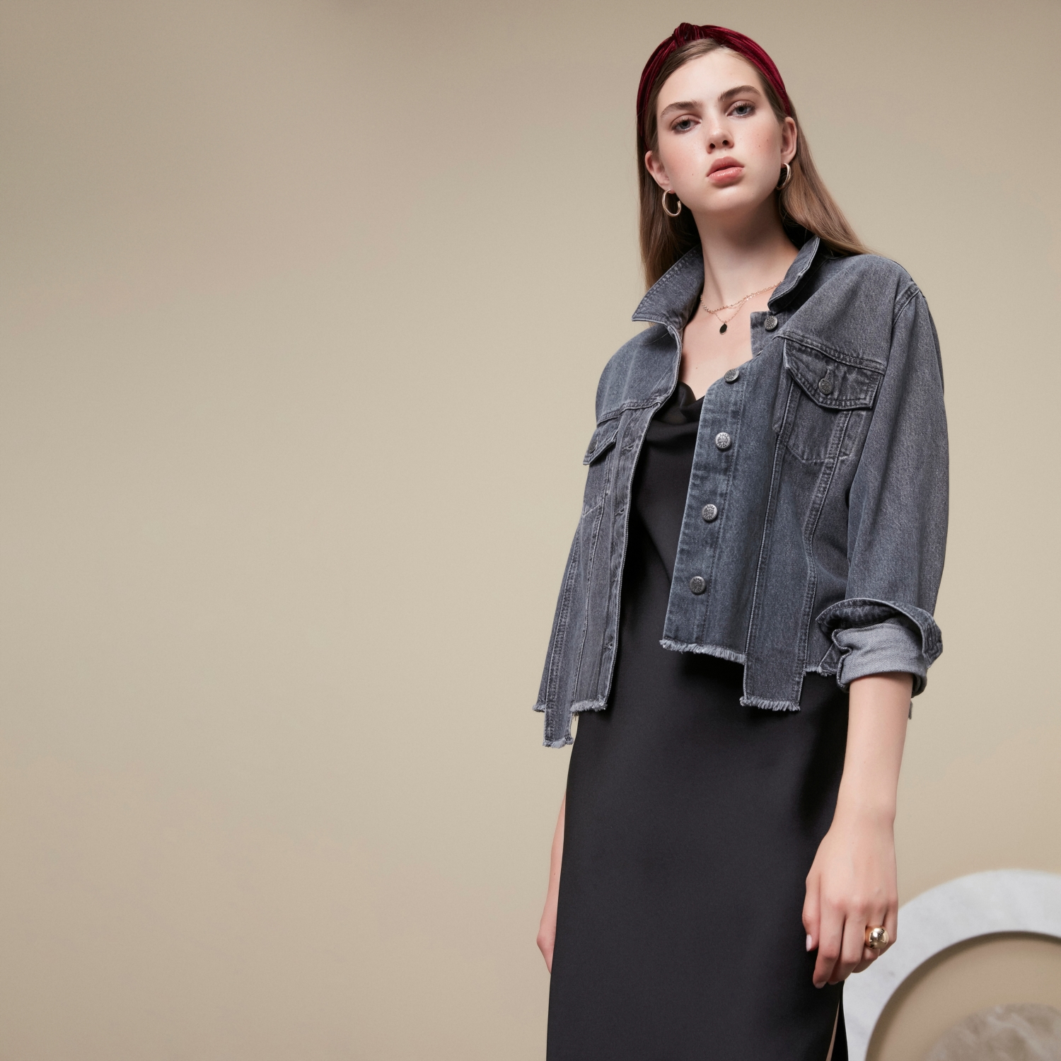 PÜSKÜL DETAYLI JEAN CEKET