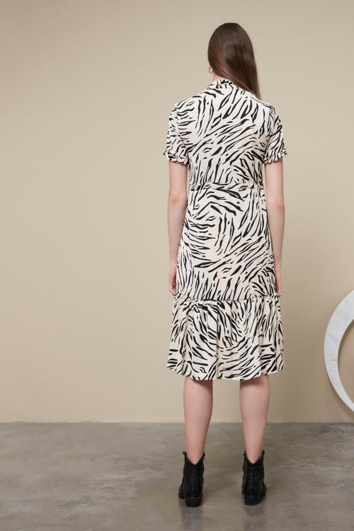  ZEBRA DESENLİ MİDİ KLOŞ ELBİSE