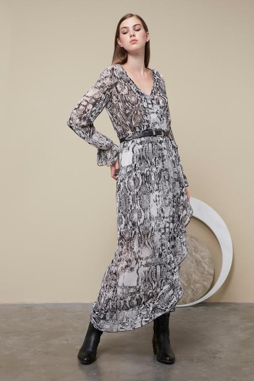  YILAN DERİSİ DESENLİ MAXI ELBİSE