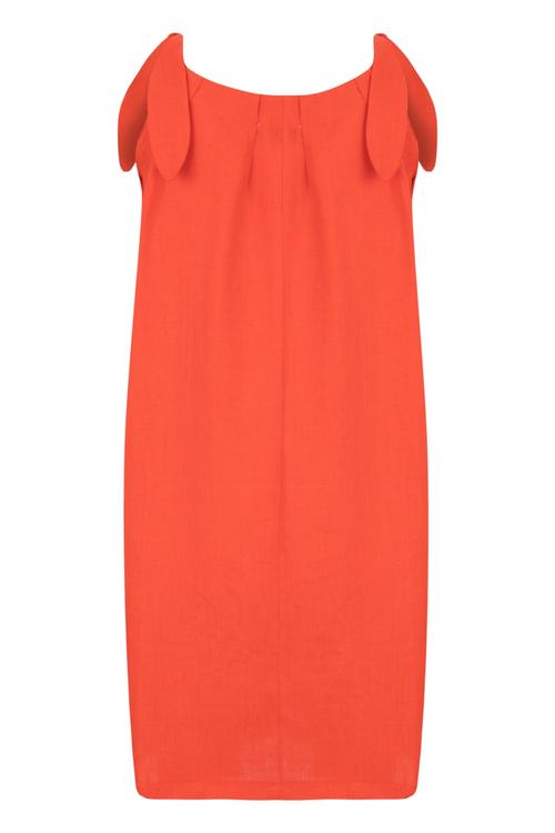  BAĞLAMA DETAYLI KETEN MİDİ ELBİSE