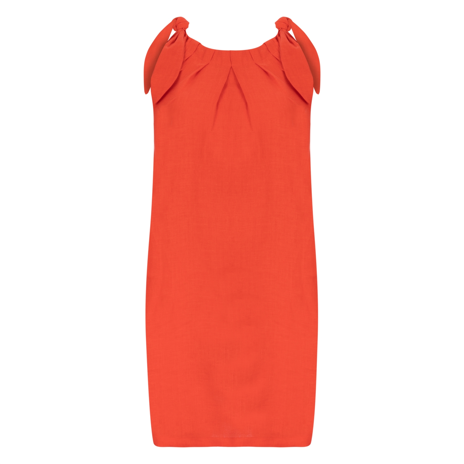 BAĞLAMA DETAYLI KETEN MİDİ ELBİSE