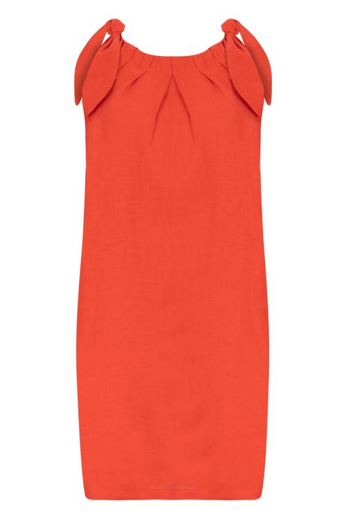  BAĞLAMA DETAYLI KETEN MİDİ ELBİSE