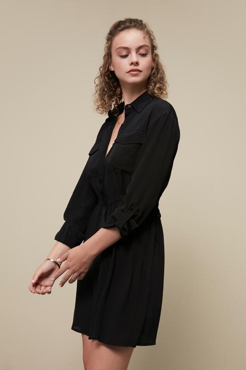  BELİ LASTİKLİ MİNİ GÖMLEK ELBİSE