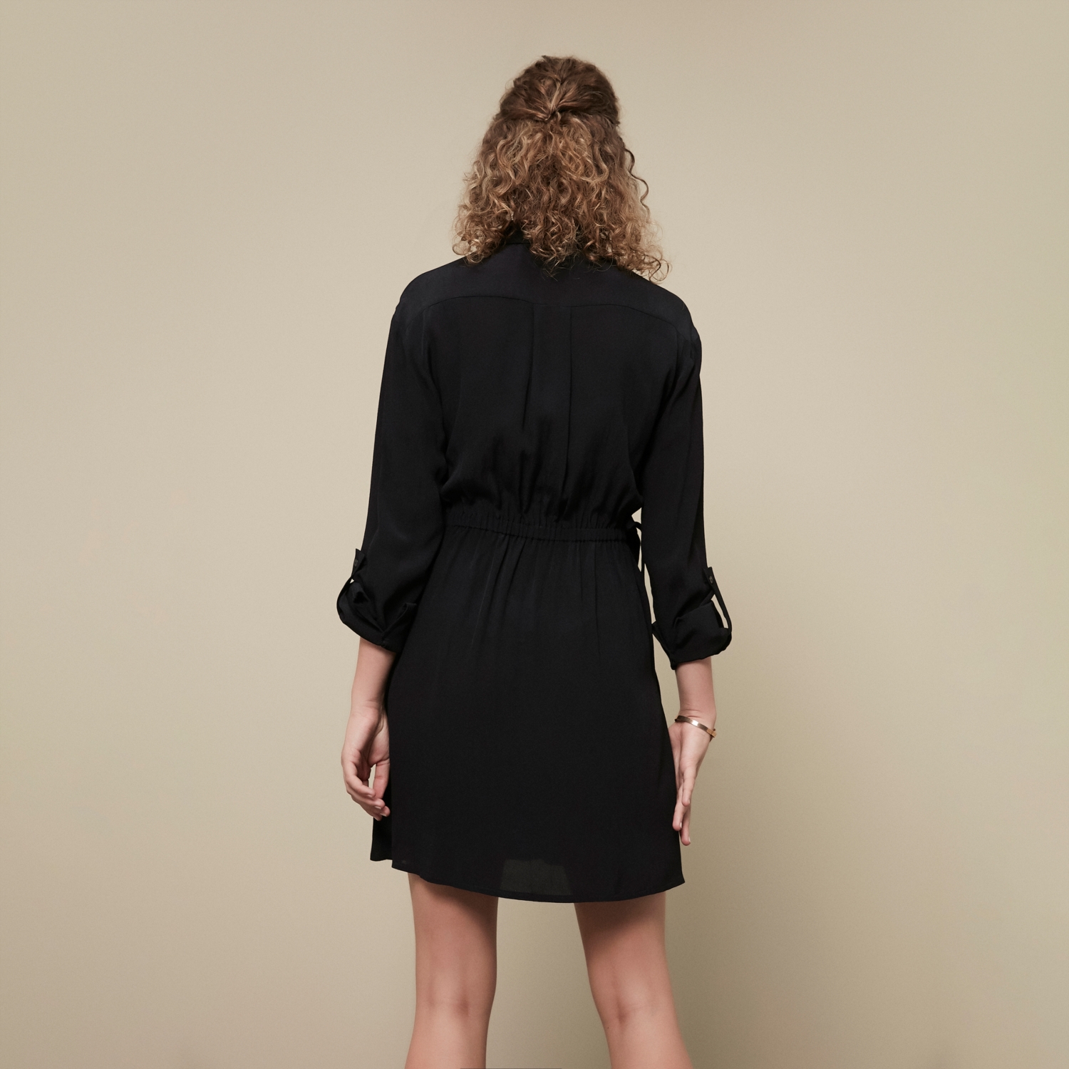 BELİ LASTİKLİ MİNİ GÖMLEK ELBİSE