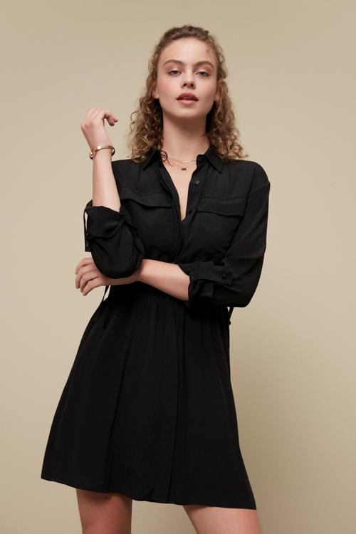  BELİ LASTİKLİ MİNİ GÖMLEK ELBİSE