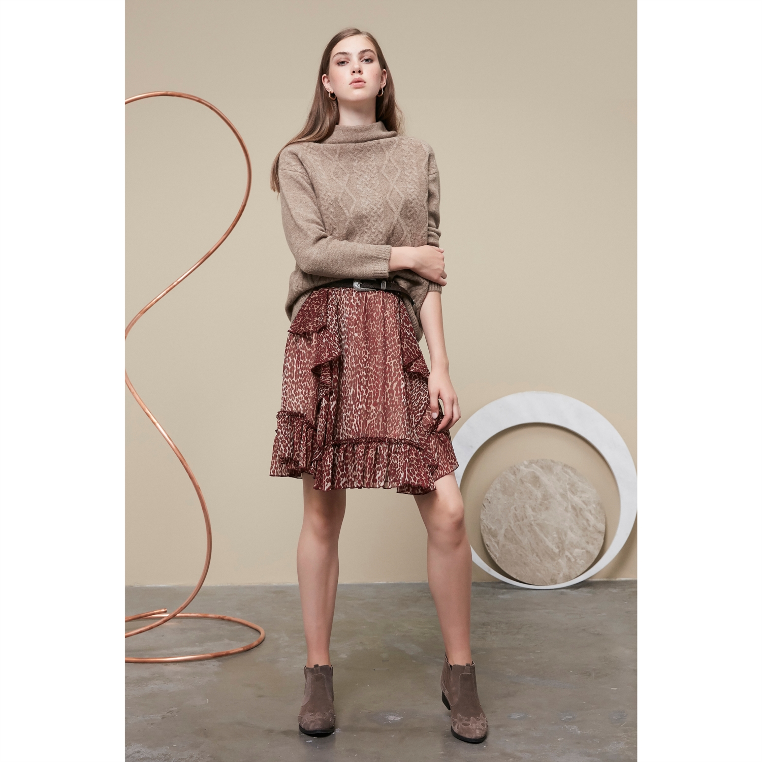 LEOPAR DESENLİ KLOŞ MİNİ ETEK