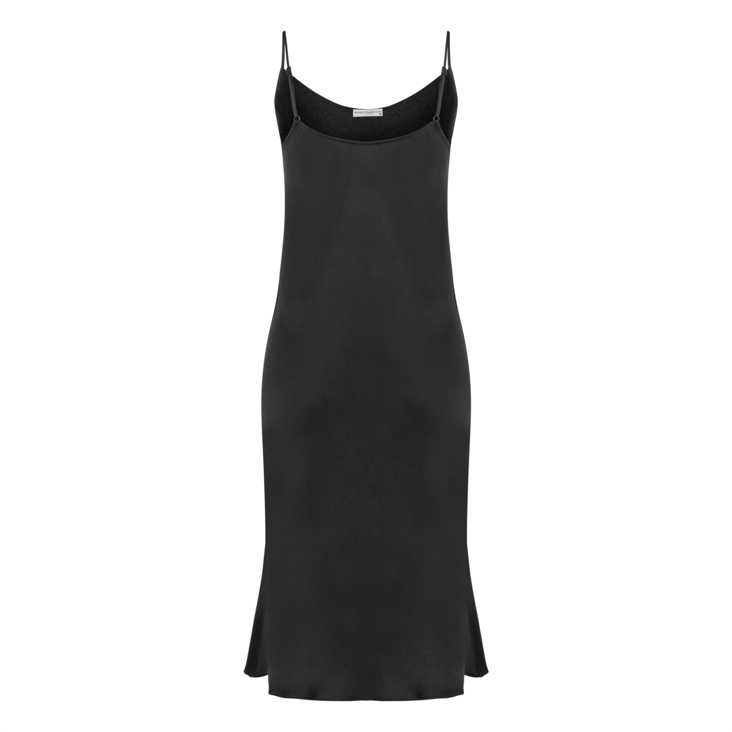 SATEN GÖRÜNÜMLÜ DEGAJE YAKA MİDİ ELBİSE