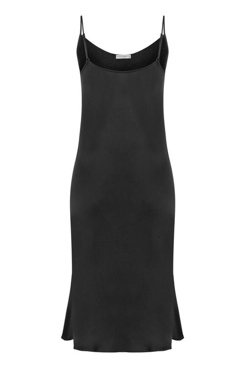  SATEN GÖRÜNÜMLÜ DEGAJE YAKA MİDİ ELBİSE