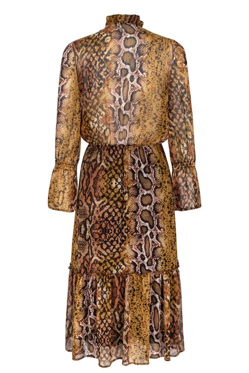  YILAN DERİSİ DESENLİ KLOŞ MİDİ ELBİSE