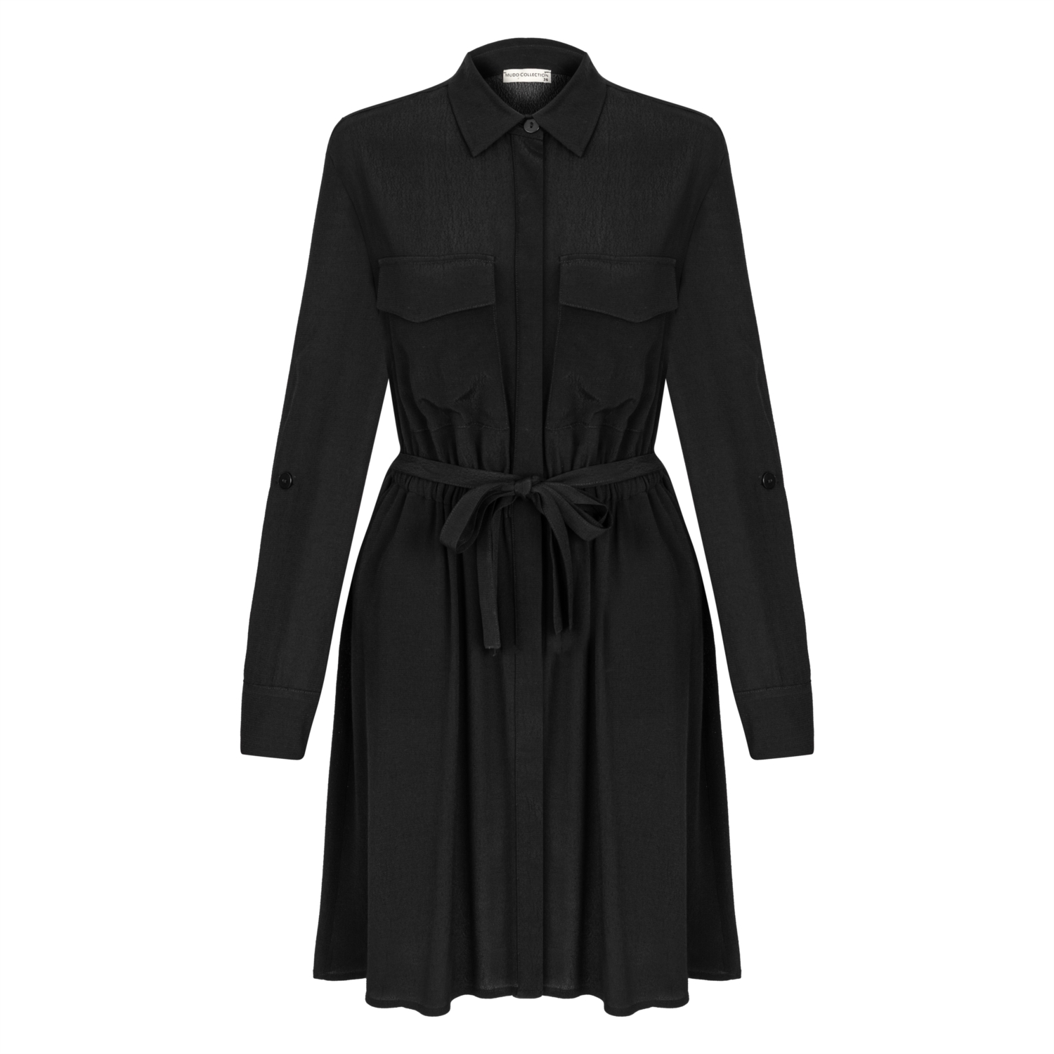 BELİ LASTİKLİ MİNİ GÖMLEK ELBİSE