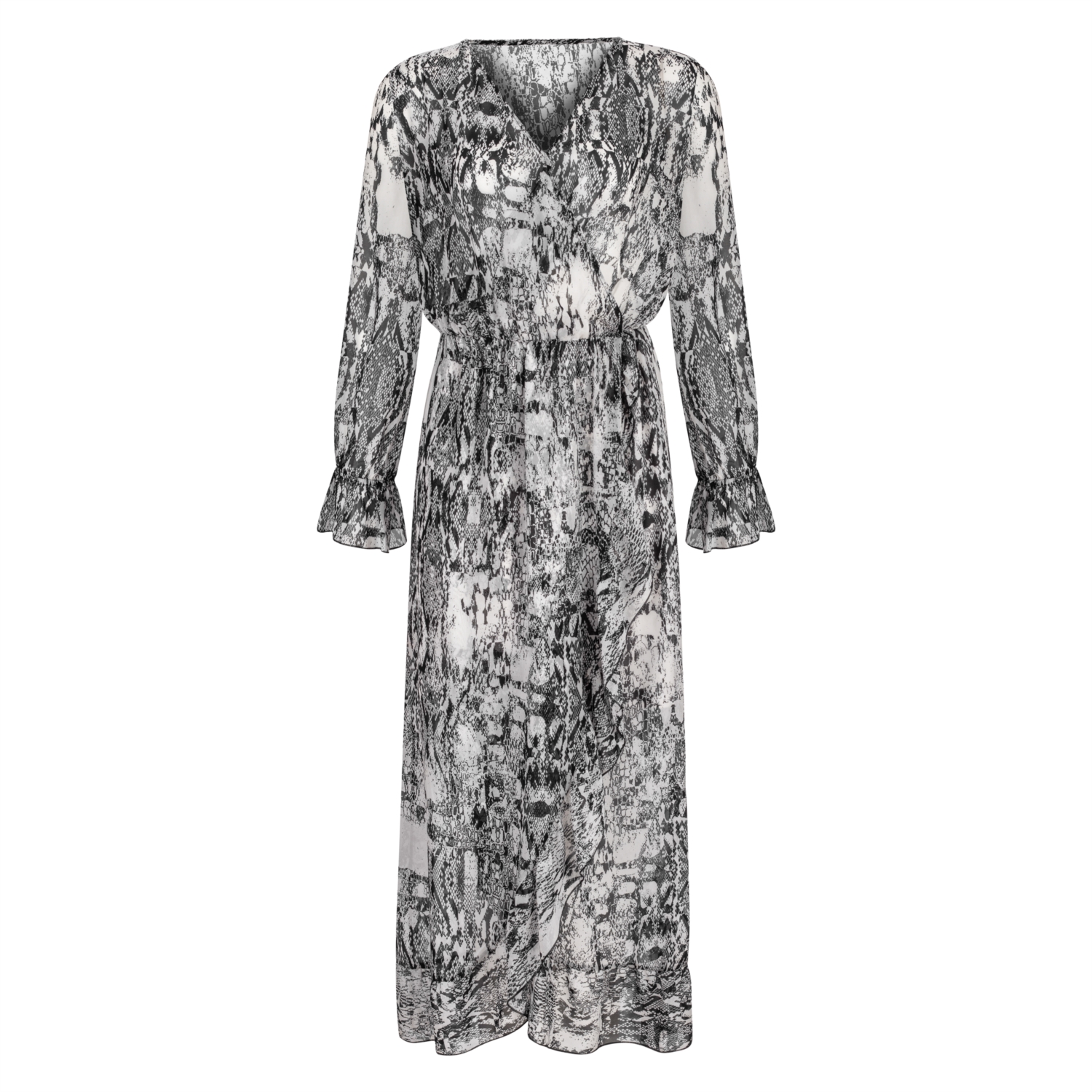 YILAN DERİSİ DESENLİ MAXI ELBİSE