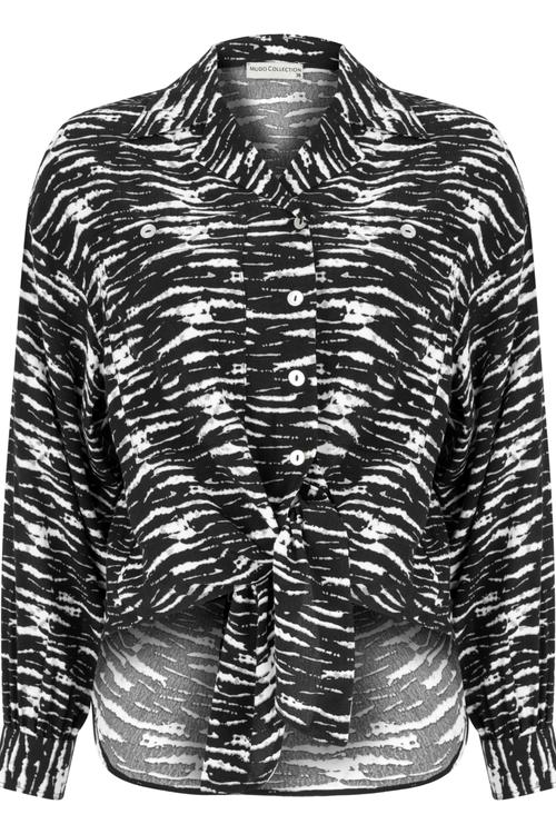  BAĞLAMA DETAYLI DESENLİ GÖMLEK