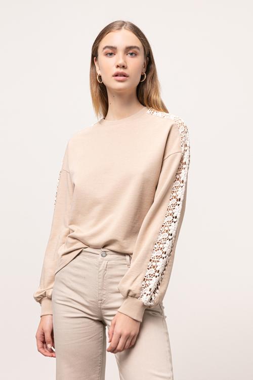  BİSİKLET YAKA DANTELLİ SWEATSHIRT