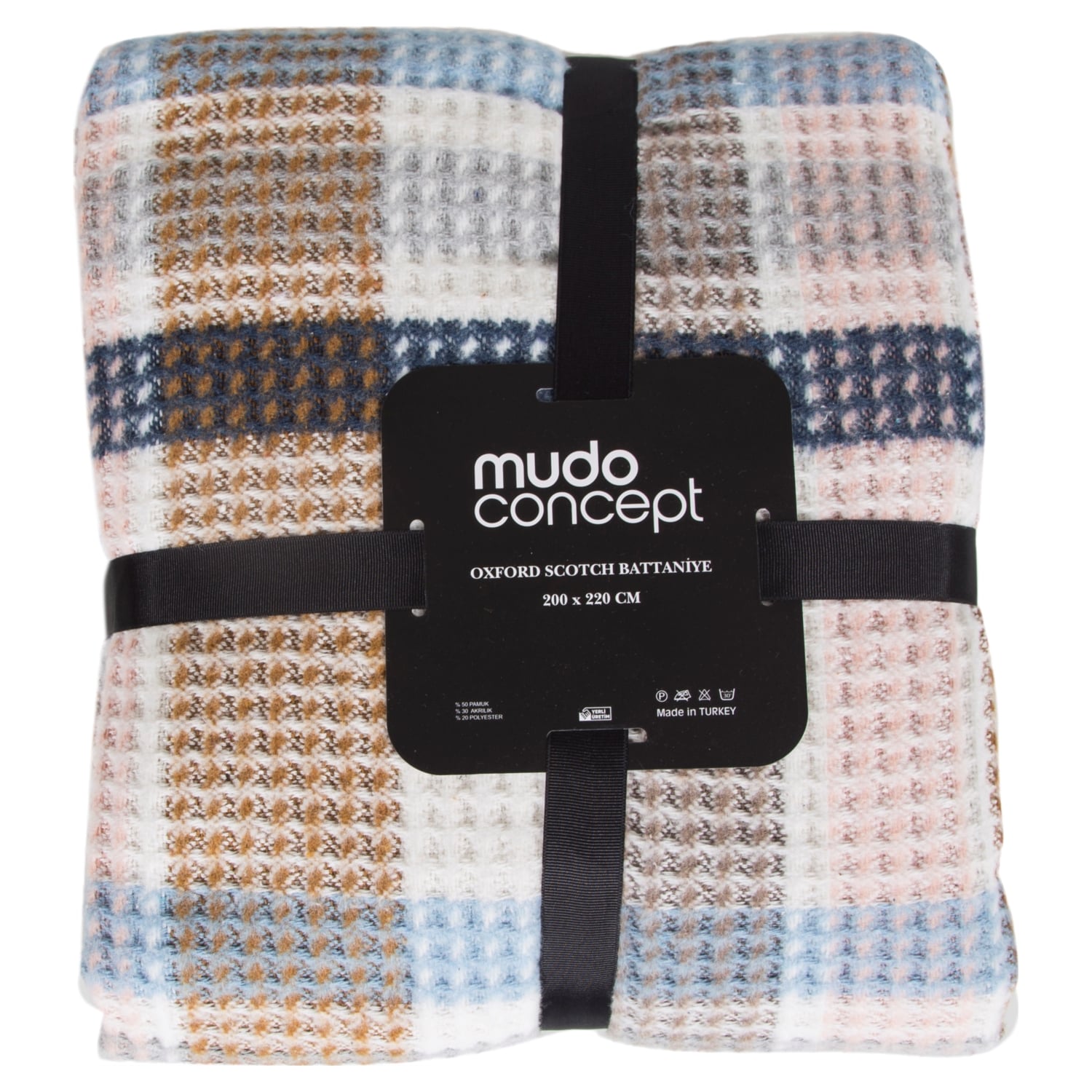 OXFORD SCOTCH BEJ - MAVİ BATTANIYE ÇİFT KİŞİLİK 200x220 CM