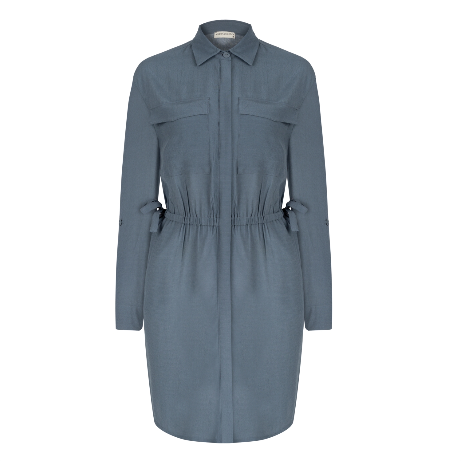 BELİ LASTİKLİ MİNİ GÖMLEK ELBİSE