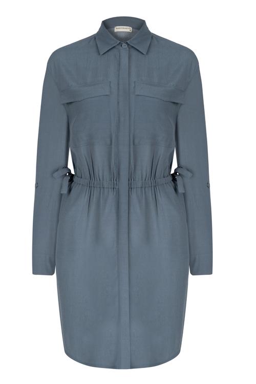  BELİ LASTİKLİ MİNİ GÖMLEK ELBİSE