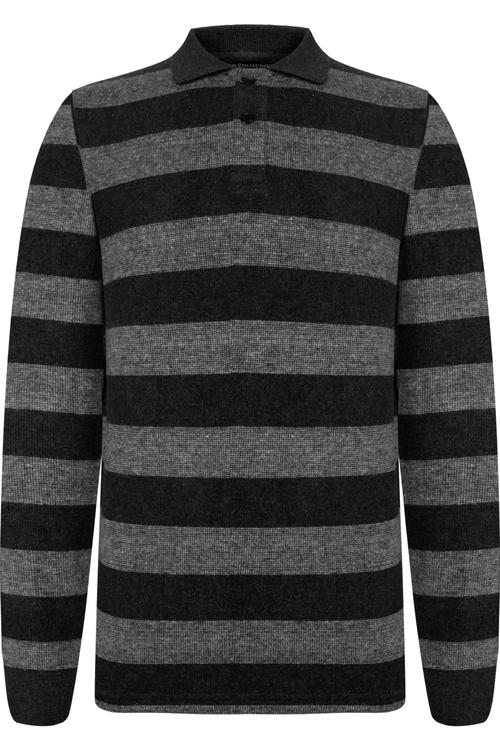  POLO YAKA ÇİZGİLİ UZUN KOLLU T-SHIRT