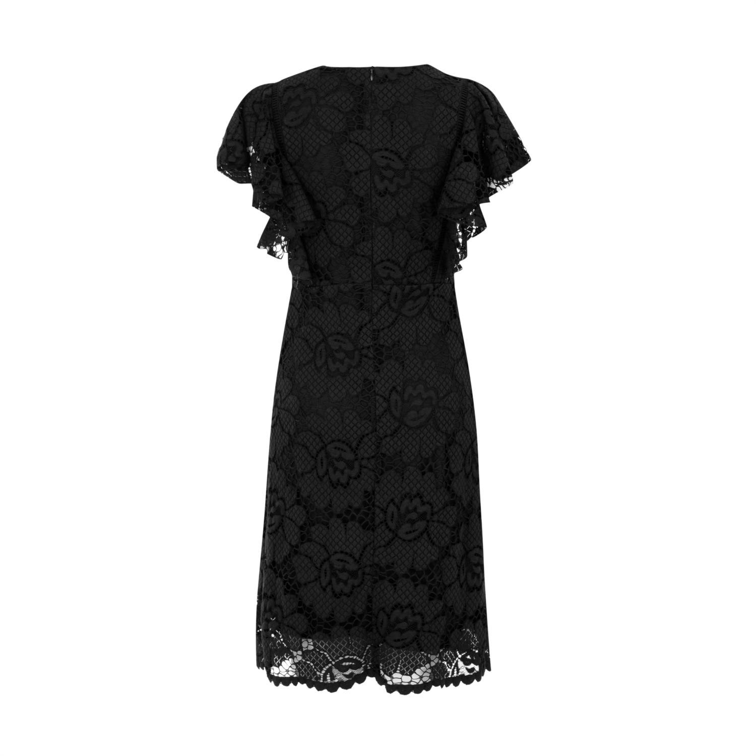 ÇİÇEK DESENLİ DANTELLİ MİDİ ELBİSE