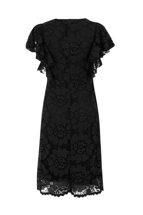  ÇİÇEK DESENLİ DANTELLİ MİDİ ELBİSE