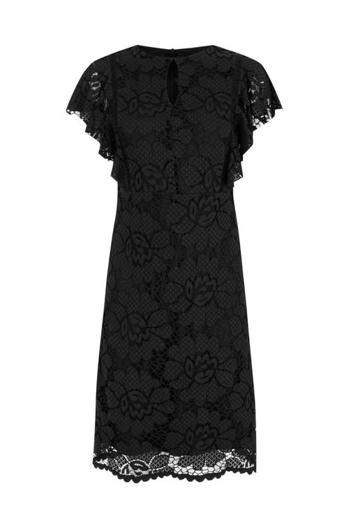  ÇİÇEK DESENLİ DANTELLİ MİDİ ELBİSE