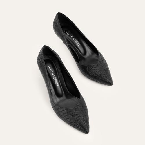  YILAN DERİSİ DESENLİ TOPUKLU AYAKKABI