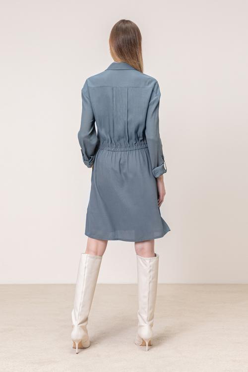  BELİ LASTİKLİ MİNİ GÖMLEK ELBİSE