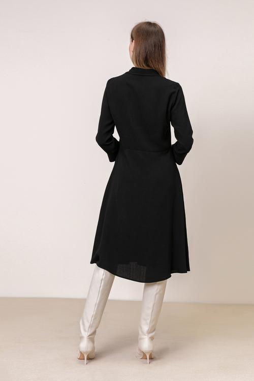  YAKA DETAYLI MİDİ GÖMLEK ELBİSE