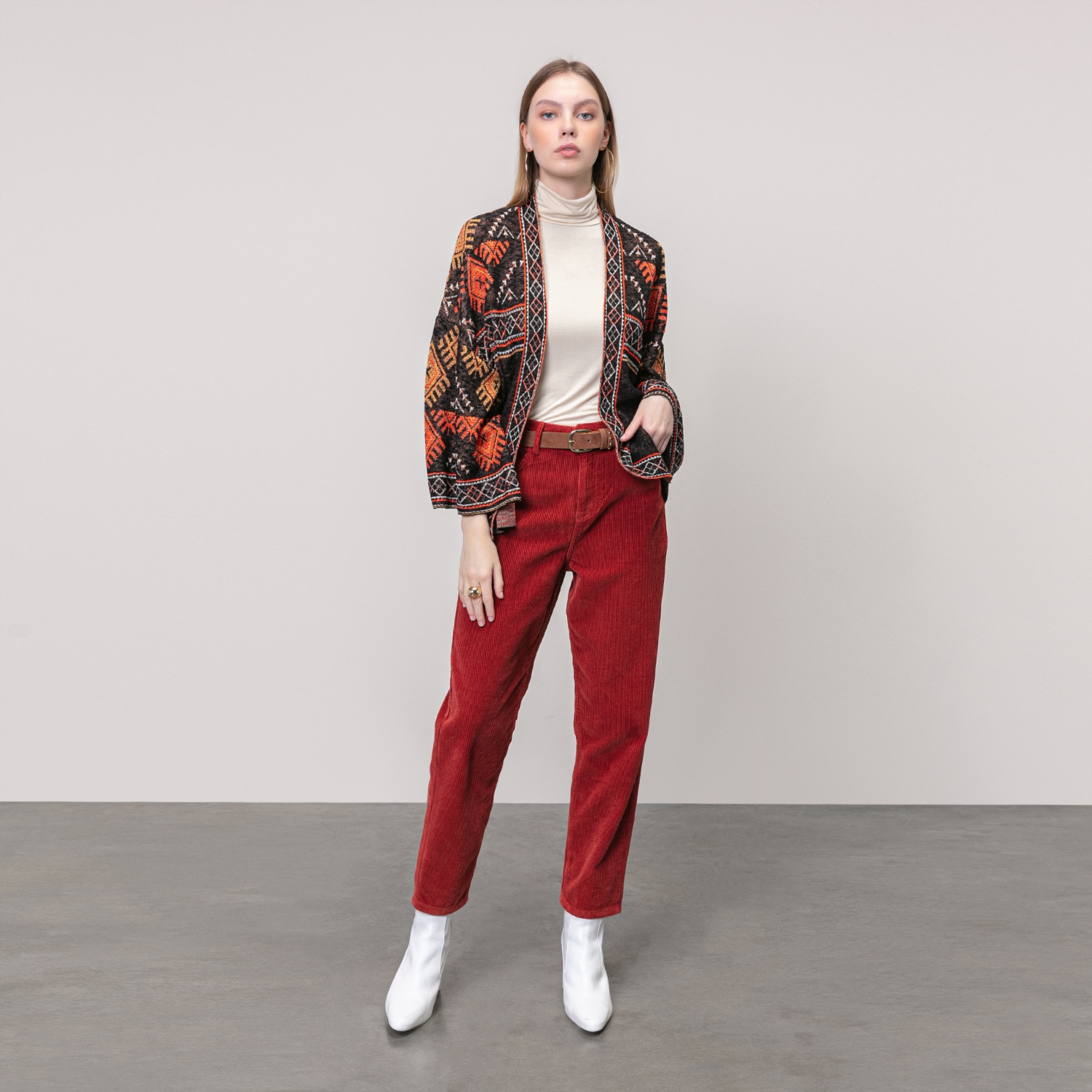 ETNİK DESENLİ PAMUKLU HIRKA