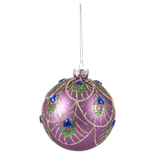  PEACOCK MOR CAM YILBAŞI AĞAÇ SÜSÜ 8CM