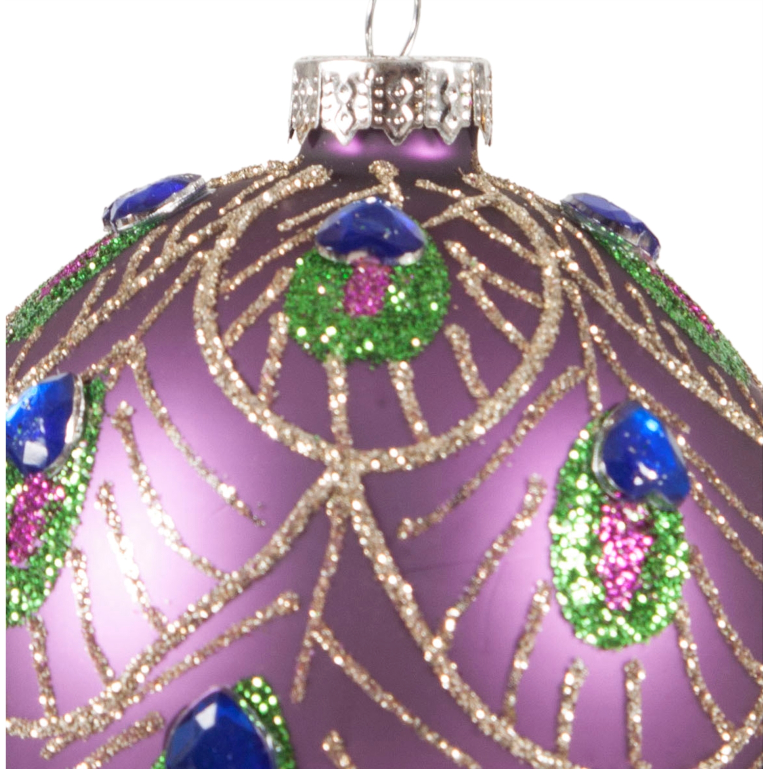 PEACOCK MOR CAM YILBAŞI AĞAÇ SÜSÜ 8CM