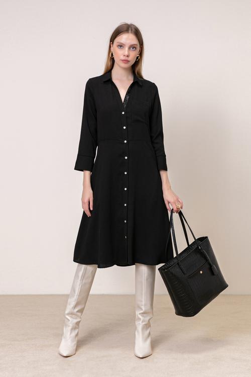  YAKA DETAYLI MİDİ GÖMLEK ELBİSE