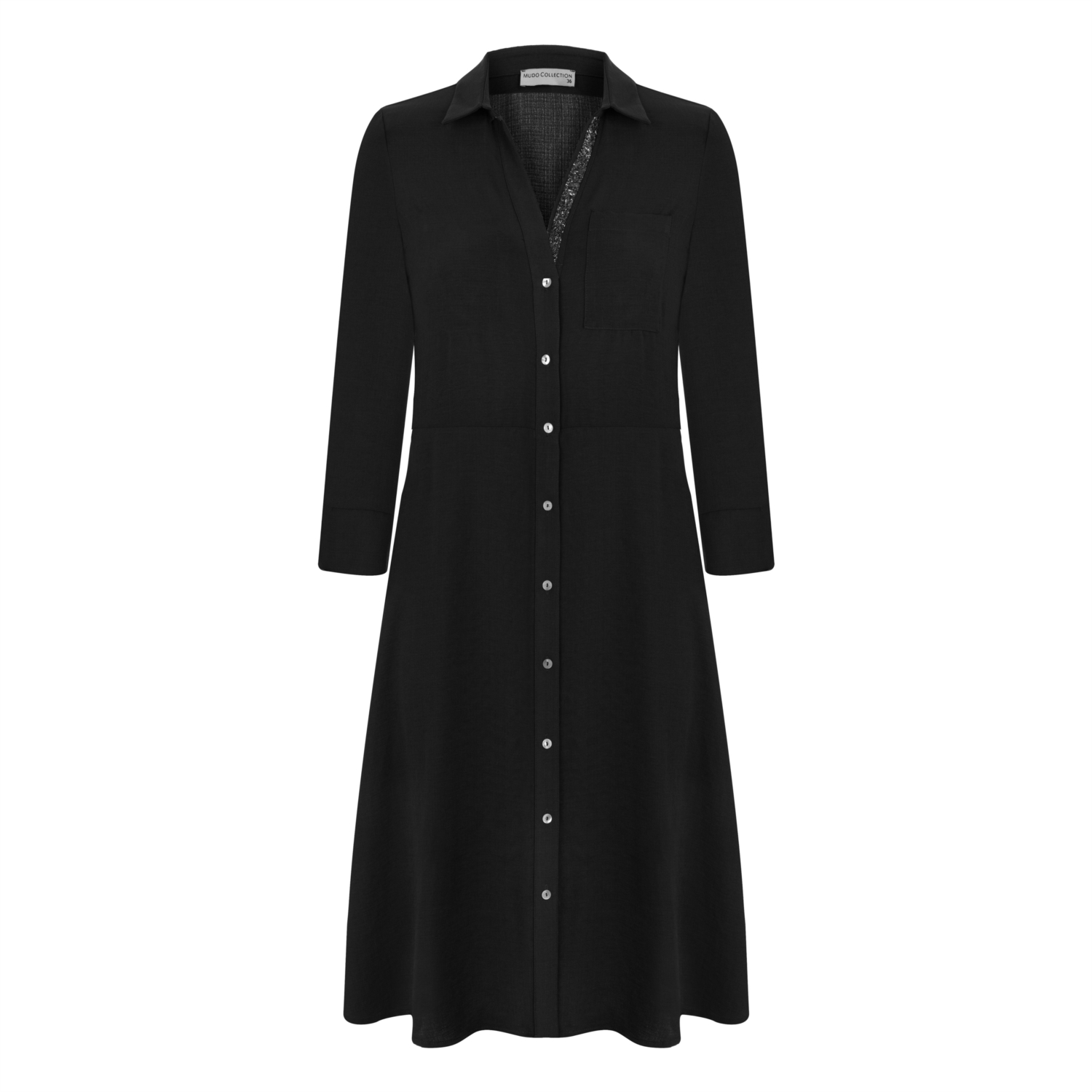 YAKA DETAYLI MİDİ GÖMLEK ELBİSE