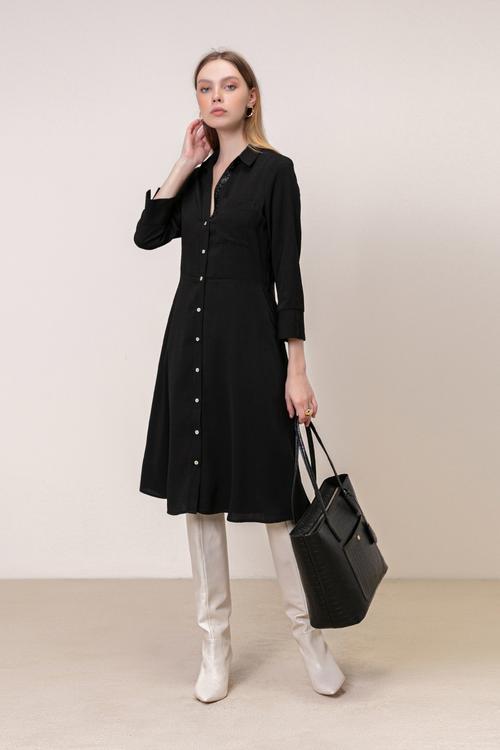  YAKA DETAYLI MİDİ GÖMLEK ELBİSE