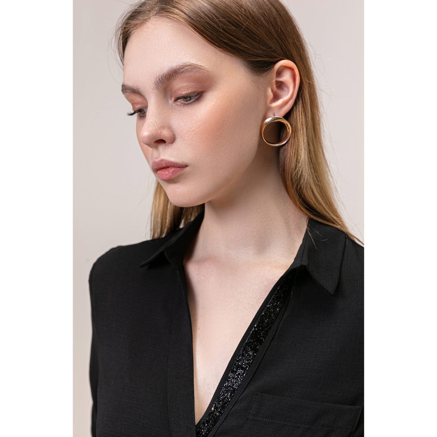 YAKA DETAYLI MİDİ GÖMLEK ELBİSE