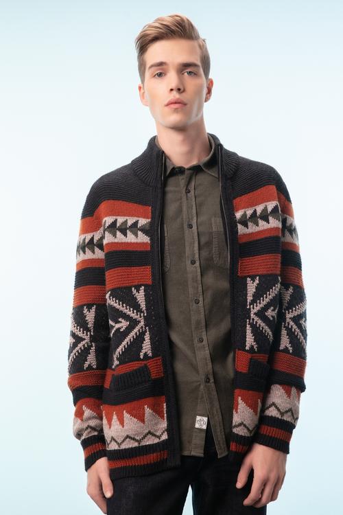  ETNİK DESENLİ FERMUARLI HIRKA