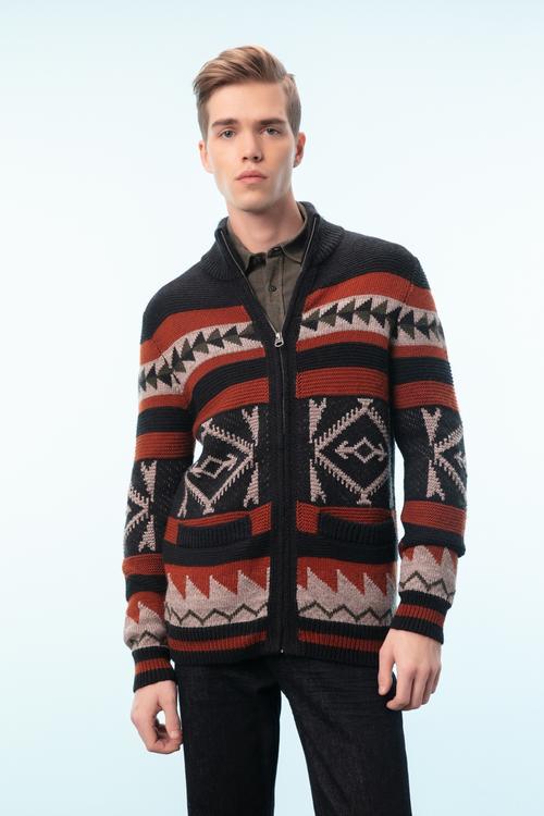  ETNİK DESENLİ FERMUARLI HIRKA