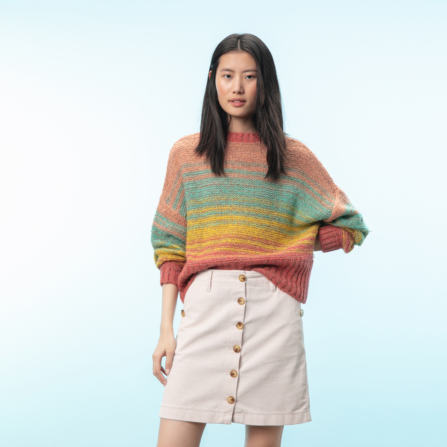 BİSİKLET YAKA RENKLİ KAZAK