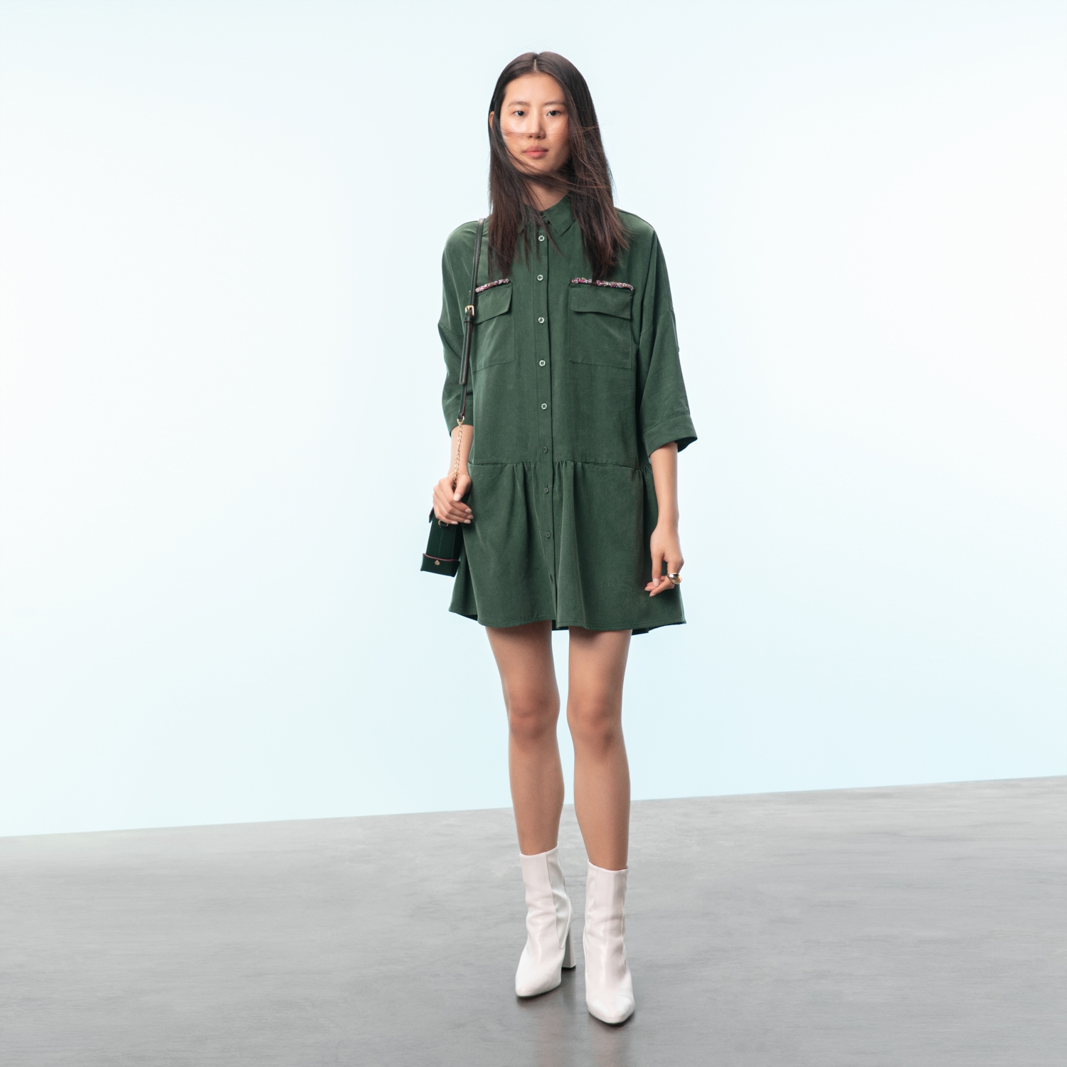 TENCEL TM VOLANLI MİNİ ELBİSE