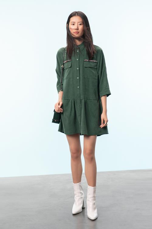  TENCEL TM VOLANLI MİNİ ELBİSE