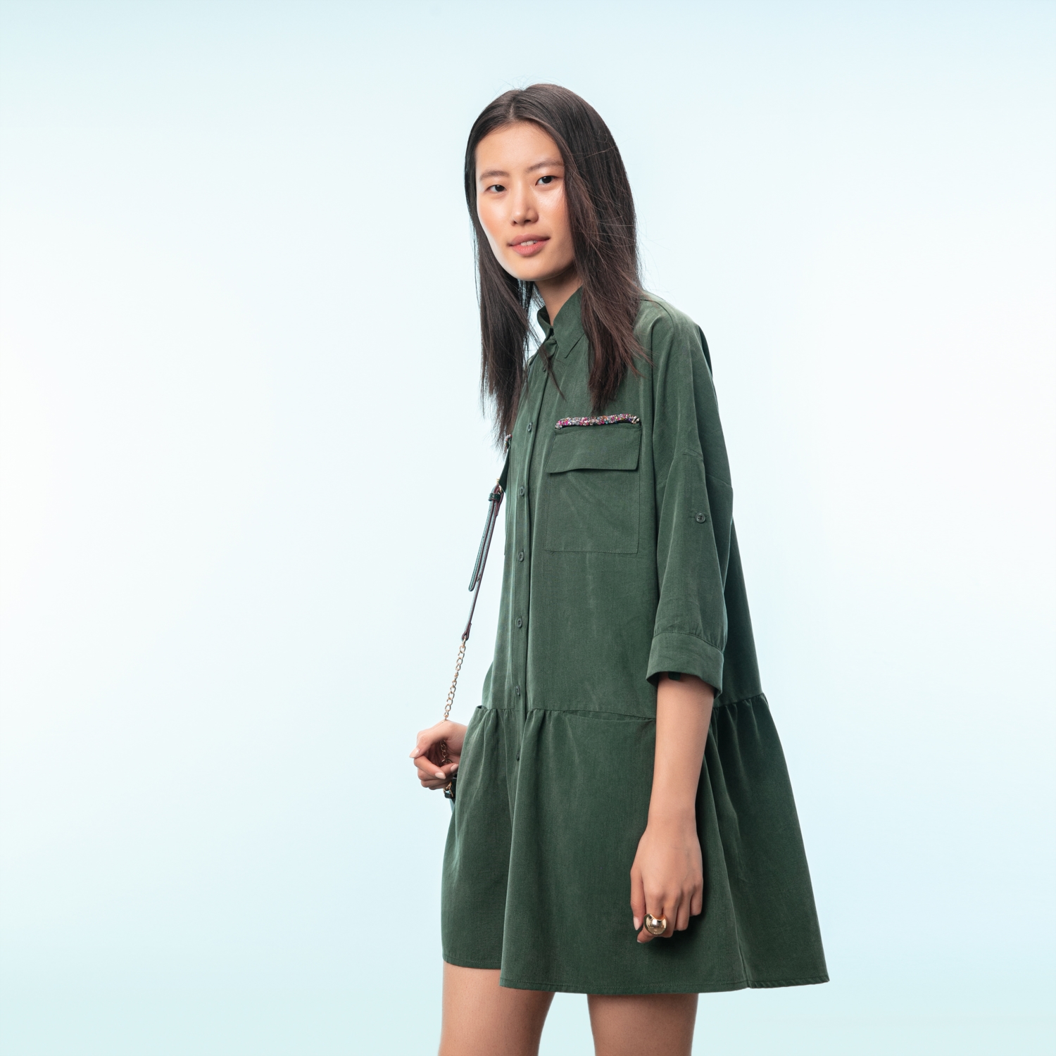 TENCEL TM VOLANLI MİNİ ELBİSE