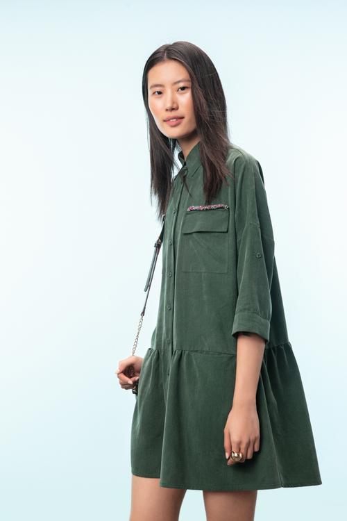  TENCEL TM VOLANLI MİNİ ELBİSE