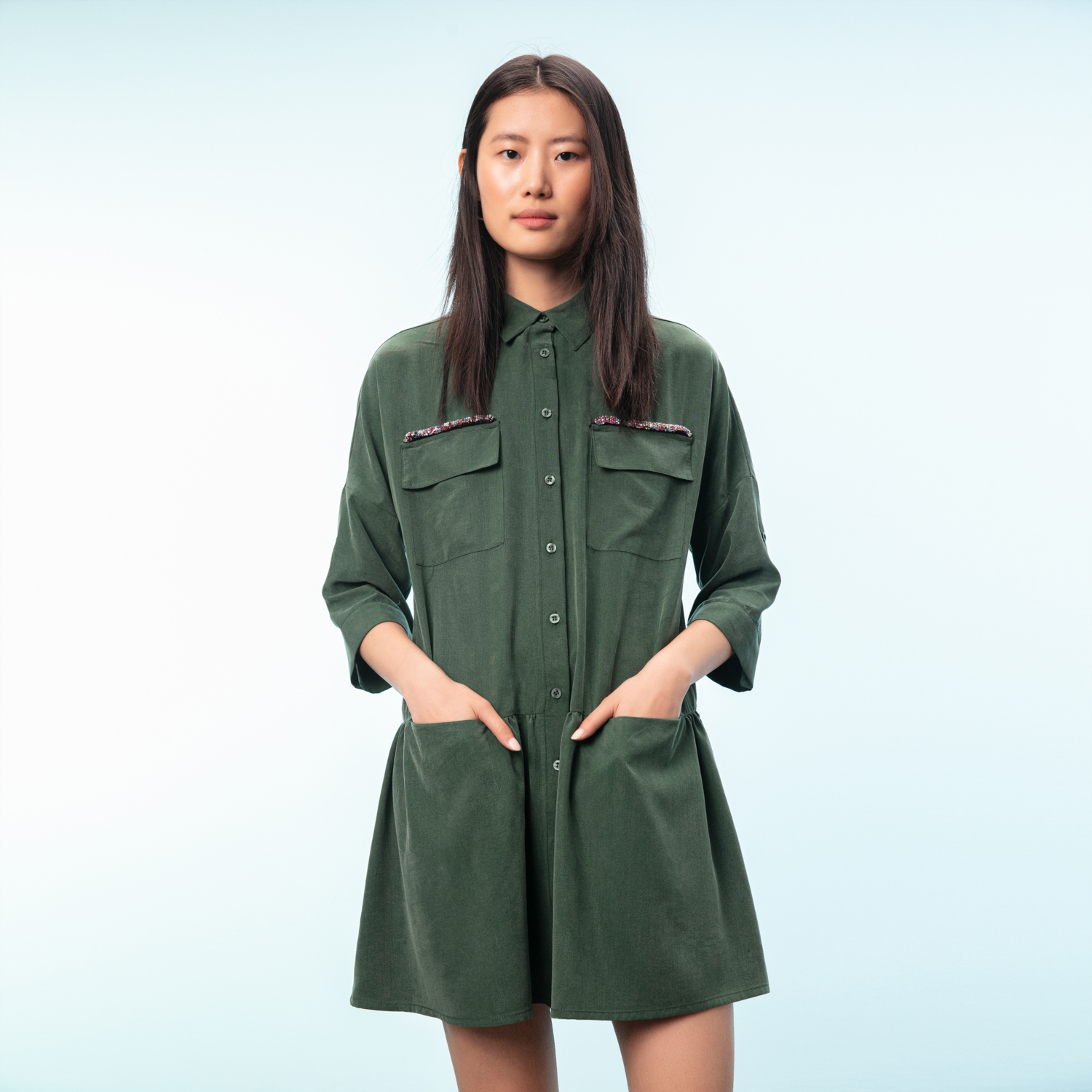 TENCEL TM VOLANLI MİNİ ELBİSE