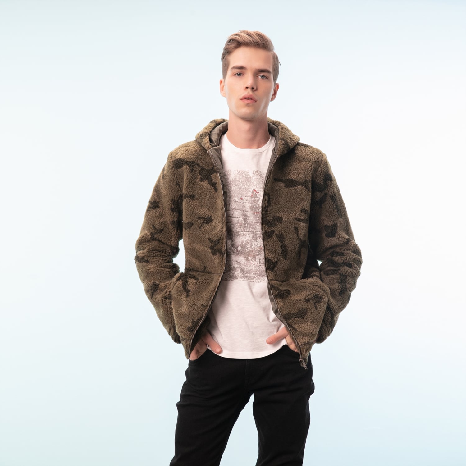 KAMUFLAJ DESENLİ FERMUARLI POLAR CEKET