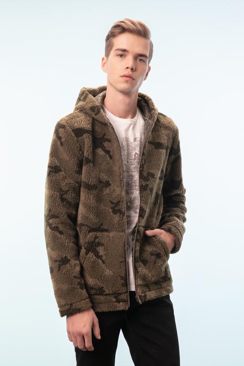  KAMUFLAJ DESENLİ FERMUARLI POLAR CEKET